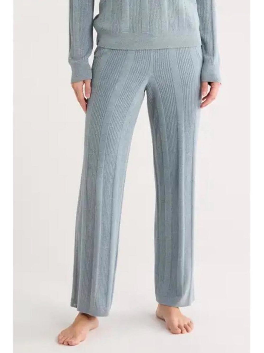 Barefoot Dreams Ribbed Wide-Leg Knit Pants in Pale Blue